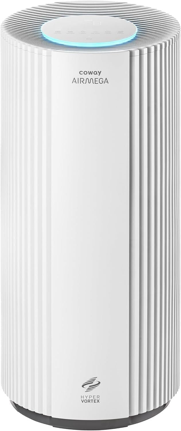COWAY Luftreiniger für große Räume, CADR 734 m³/h, reinigt 153 m² in 30 Min., HEPA Filter gegen Rauch, Allergien, Tierhaare, Gerüche, PM1/2.5/10 AQI-Anzeige, Energiesparmodus, AIRMEGA 450 Weiß