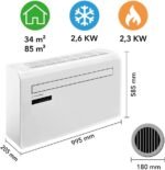 TROTEC Wandklimaanlage PAC-W 2650 SH – 4-in-1 Klimaanlage ohne Außengerät mit Heizfunktion, 2,6 kW Kühlleistung, WiFi-App-Steuerung, Inverter-Technologie, für Räume bis 34 m²