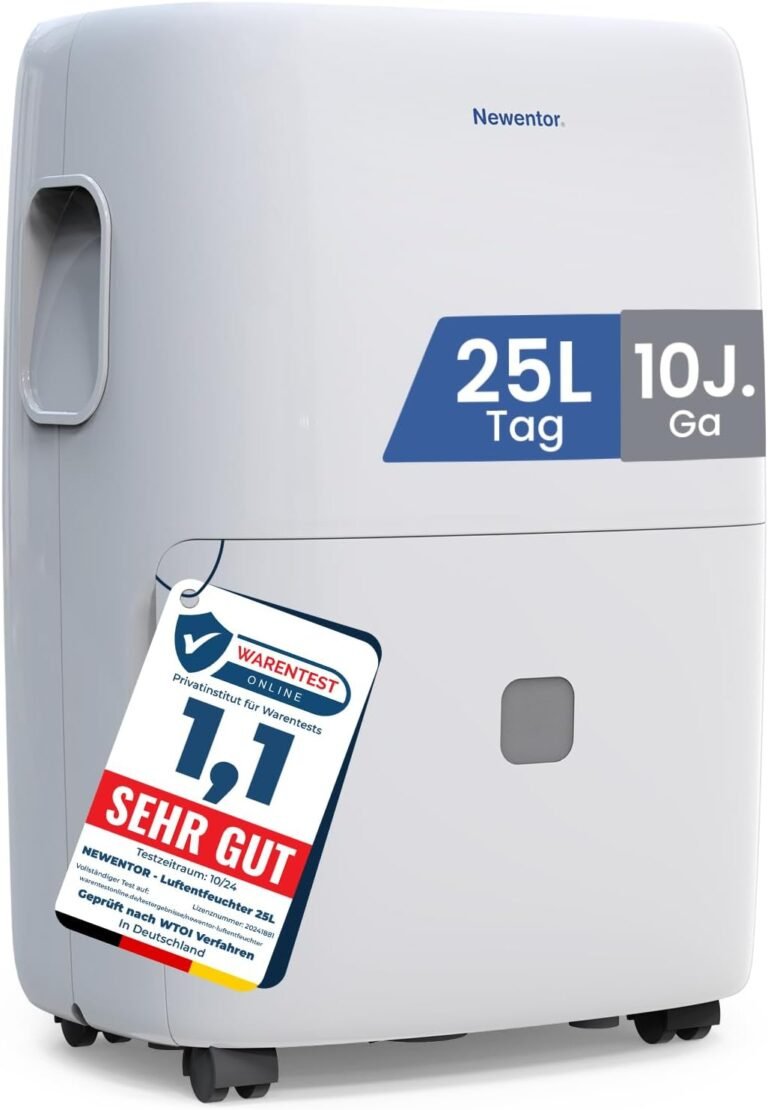 Newentor Luftentfeuchter elektrisch 25L, Entfeuchter elektrisch keller, Raumentfeuchter elektrisch, Dehumidifiers for home für 215m³/80m², mit Timer, Filter, Ablaufschlauch, 10 J. Gar.