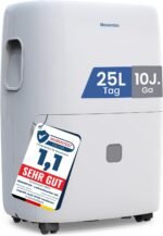 Newentor Luftentfeuchter elektrisch 25L, Entfeuchter elektrisch keller, Raumentfeuchter elektrisch, Dehumidifiers for home für 215m³/80m², mit Timer, Filter, Ablaufschlauch, 10 J. Gar.