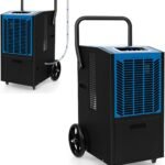 FANTASK Luftentfeuchter mit 4 Rädern, Bautrockner 66 L/Tag mit Pumpe & Ablaufschlauch, Industrie Trocknungsgerät mit 24H Timer für Keller Baustelle Lager, Blau
