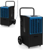 FANTASK Luftentfeuchter mit 4 Rädern, Bautrockner 66 L/Tag mit Pumpe & Ablaufschlauch, Industrie Trocknungsgerät mit 24H Timer für Keller Baustelle Lager, Blau