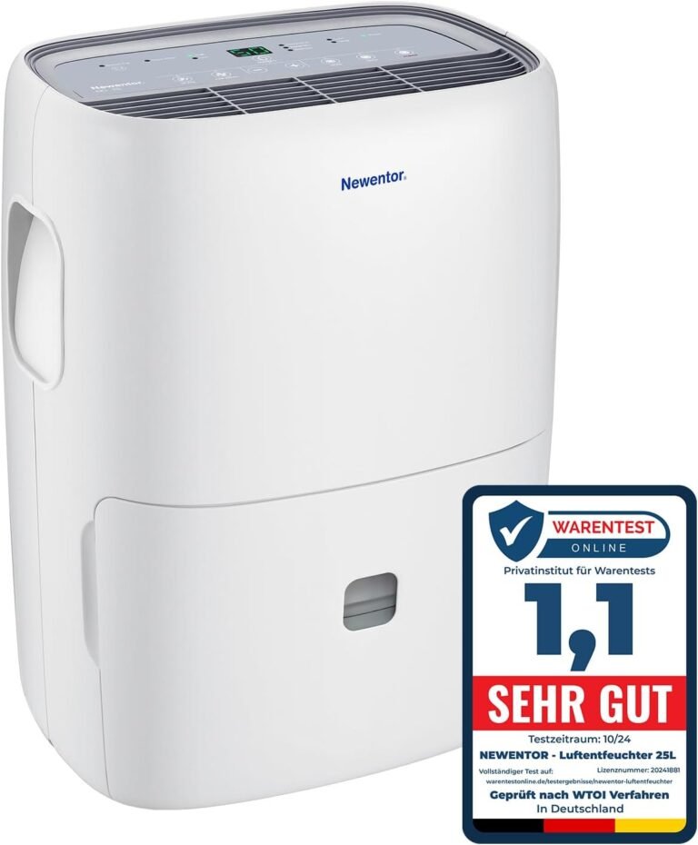 Newentor Luftentfeuchter 25L/Tag - 270W Stromsparender Luftentfeuchter - Für Räume ca. 215m³/80m² - 10 J. Gar. - Raumentfeuchter für Keller - Mit 2M Ablaufschlauch, Abnehmbarem Filter, Timer