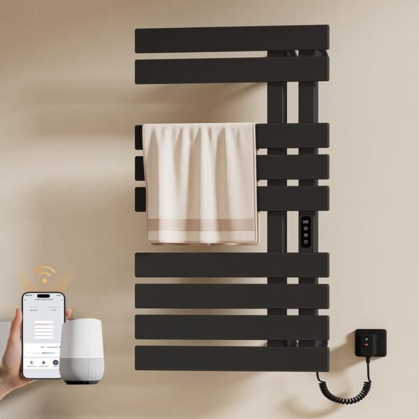 EMKE Badheizkörper Elektrisch 1000 x 500 mm, WiFi Intelligenter Thermostat Elektrischer Handtuchheizkörper, Handtuchwärmer Elektrisch für Alexa und Google Home und APP Schwarz 320W (Right)