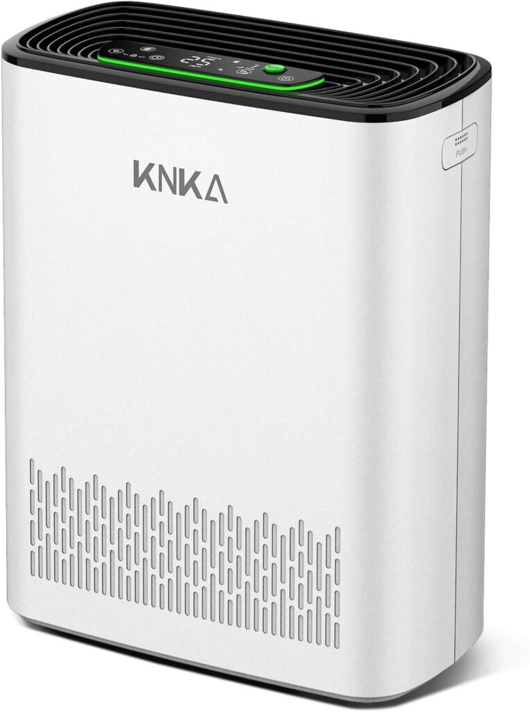 KNKA Luftreiniger Air Purifier H13 HEPA Filter,CADR 300m³/h,bis 80m²,Entfernt 99,97% Staub,Pollen & Gerüche,mit Luftqualitäts-Sensor,Auto- & Schlafmodus,Ideal für Raucherzimmer & Haustiere