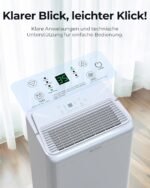 Luftentfeuchter elektrisch 30L, Entfeuchter elektrisch für Keller, Raumentfeuchter elektrisch 40dB für Räume bis zu 245m³/90m², mit Filter und 1M Ablaufschlauch, Timer, 10 J. Gar.