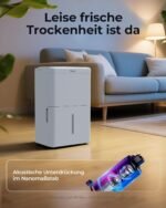 Luftentfeuchter elektrisch 30L, Entfeuchter elektrisch für Keller, Raumentfeuchter elektrisch 40dB für Räume bis zu 245m³/90m², mit Filter und 1M Ablaufschlauch, Timer, 10 J. Gar.
