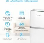 KLAMER Luftentfeuchter elektrisch 20L in 24h mit 5,5L Tank – Leiser, energieeffizienter Raumentfeuchter mit Smart Sensor, Timer & Wäschemodus – Gegen Schimmel, Feuchtigkeit & Kondenswasser