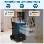 FANTASK Luftentfeuchter mit 4 Rädern, Bautrockner 66 L/Tag mit Pumpe & Ablaufschlauch, Industrie Trocknungsgerät mit 24H Timer für Keller Baustelle Lager, Blau