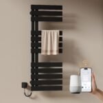 EMKE Badheizkörper Elektrisch 1000 x 500 mm, WiFi Intelligenter Thermostat Elektrischer Handtuchheizkörper, Handtuchwärmer Elektrisch für Alexa und Google Home und APP Schwarz 320W (Right)