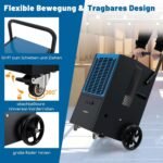 FANTASK Luftentfeuchter mit 4 Rädern, Bautrockner 66 L/Tag mit Pumpe & Ablaufschlauch, Industrie Trocknungsgerät mit 24H Timer für Keller Baustelle Lager, Blau