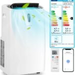 COSTWAY Klimaanlage mobil 16000BTU, Klimagerät mit Abluftschlauch, 5 in 1 Kühlen & Heizen & Entfeuchten & Belüften & Schlafmodus für Räume bis zu 150 m³, Fernbedienung/App, 24H Timer, 4700W, ≤57dB