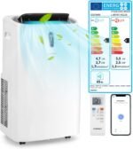 COSTWAY Klimaanlage mobil 16000BTU, Klimagerät mit Abluftschlauch, 5 in 1 Kühlen & Heizen & Entfeuchten & Belüften & Schlafmodus für Räume bis zu 150 m³, Fernbedienung/App, 24H Timer, 4700W, ≤57dB