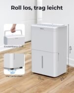 Luftentfeuchter elektrisch 30L, Entfeuchter elektrisch für Keller, Raumentfeuchter elektrisch 40dB für Räume bis zu 245m³/90m², mit Filter und 1M Ablaufschlauch, Timer, 10 J. Gar.