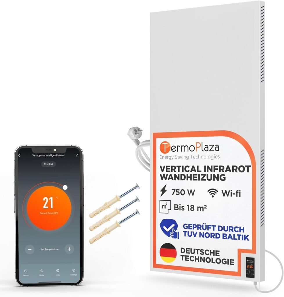 WiFi Infrarotheizung mit Thermostat 700 W bis 18 m² | Intelligente Elektro Infrarot Wandheizung & Konvektor Heizung | Vertikal Energiesparende Elektroheizung für Wohnzimmer Badezimmer