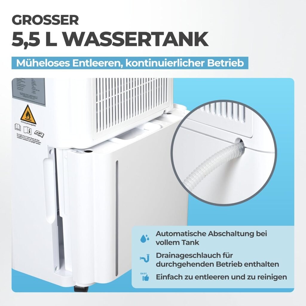 KLAMER Luftentfeuchter elektrisch 25L in 24h mit 5,5L Tank – Leiser, energieeffizienter Raumentfeuchter mit Smart Sensor, Timer & Wäschemodus – Gegen Schimmel, Feuchtigkeit & Kondenswasser