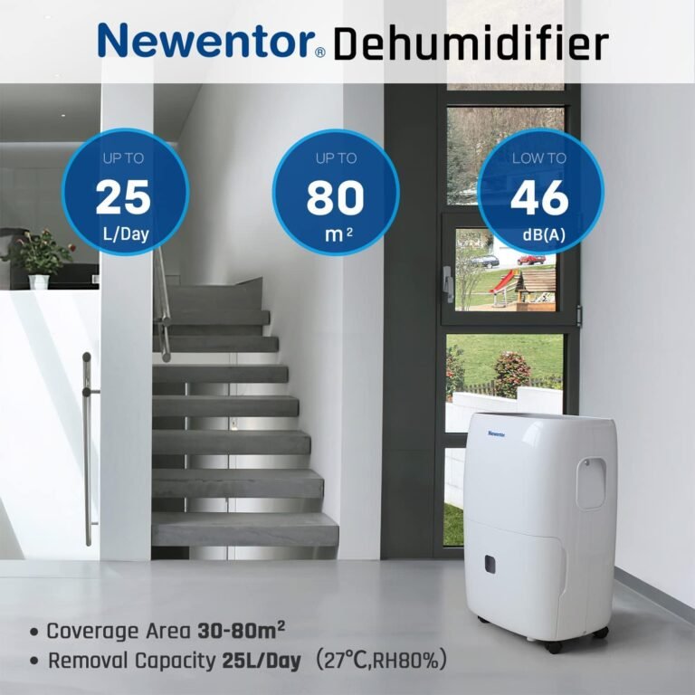 Newentor Luftentfeuchter 25L/Tag - 270W Stromsparender Luftentfeuchter - Für Räume ca. 215m³/80m² - 10 J. Gar. - Raumentfeuchter für Keller - Mit 2M Ablaufschlauch, Abnehmbarem Filter, Timer