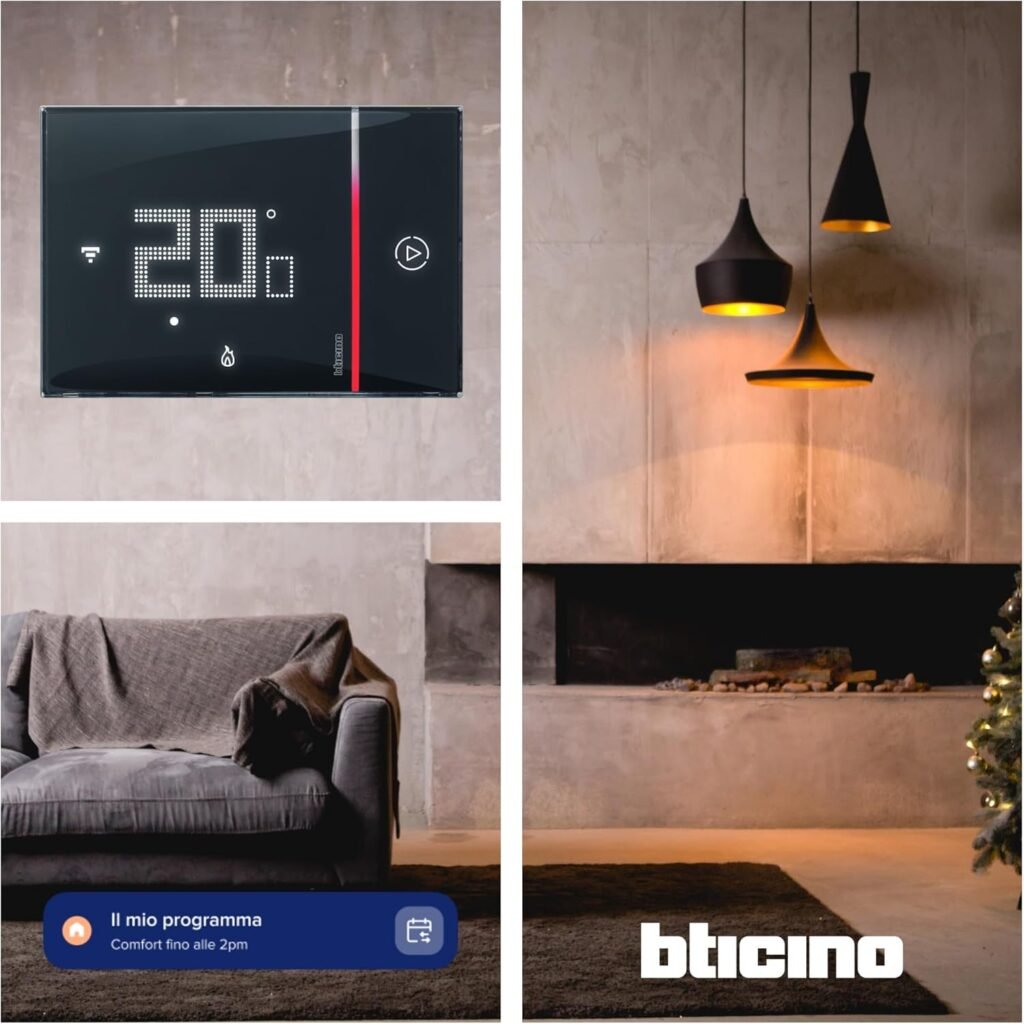 BTicino SXG8002 – Intelligenter WLAN-Thermostat Smarther2 mit Netatmo, Unterputz-Thermostat, programmierbar, EIN-/Aus-Steuerung auch mit App, Alexa und Google, Anzeige der Luftfeuchtigkeit, Schwarz