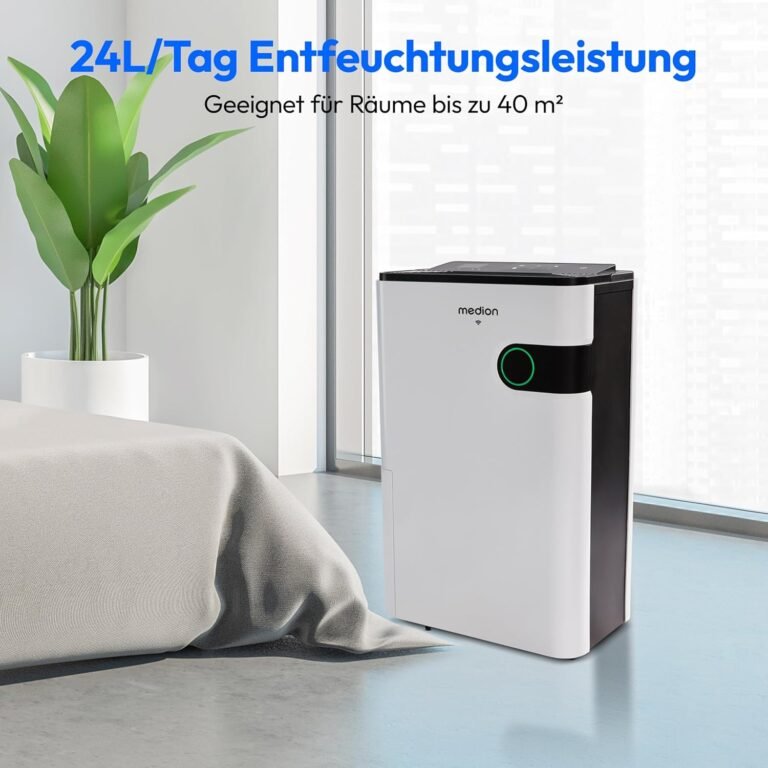 MEDION DH30S Luftentfeuchter elektrisch (smart, bis zu 150m³ (40m²), 24Liter/24h, 43db leise, elektrischer Raumentfeuchter, Timer, Bodenrollen, Entfeuchter)