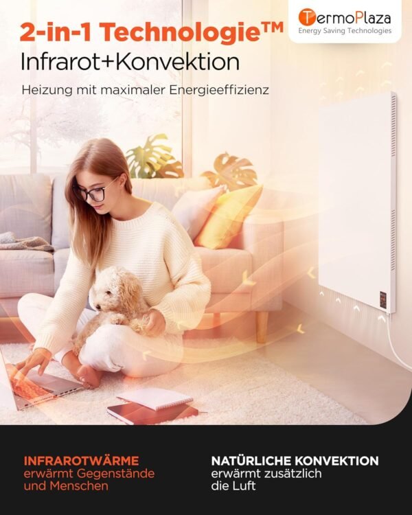 WiFi Infrarotheizung mit Thermostat 700 W bis 18 m² | Intelligente Elektro Infrarot Wandheizung & Konvektor Heizung | Vertikal Energiesparende Elektroheizung für Wohnzimmer Badezimmer