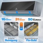 KESSER® Klimaanlage Set Split - mit WiFi/App Funktion Klimagerät - Kühlen A++/ Heizen A+ - 9000 BTU/h (2.600 Watt) Sehr Leise, Kältemittel R32 - Fernbedienung, Timerfunktion - Inkl. Montagematerial