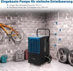 FANTASK Luftentfeuchter mit 4 Rädern, Bautrockner 66 L/Tag mit Pumpe & Ablaufschlauch, Industrie Trocknungsgerät mit 24H Timer für Keller Baustelle Lager, Blau