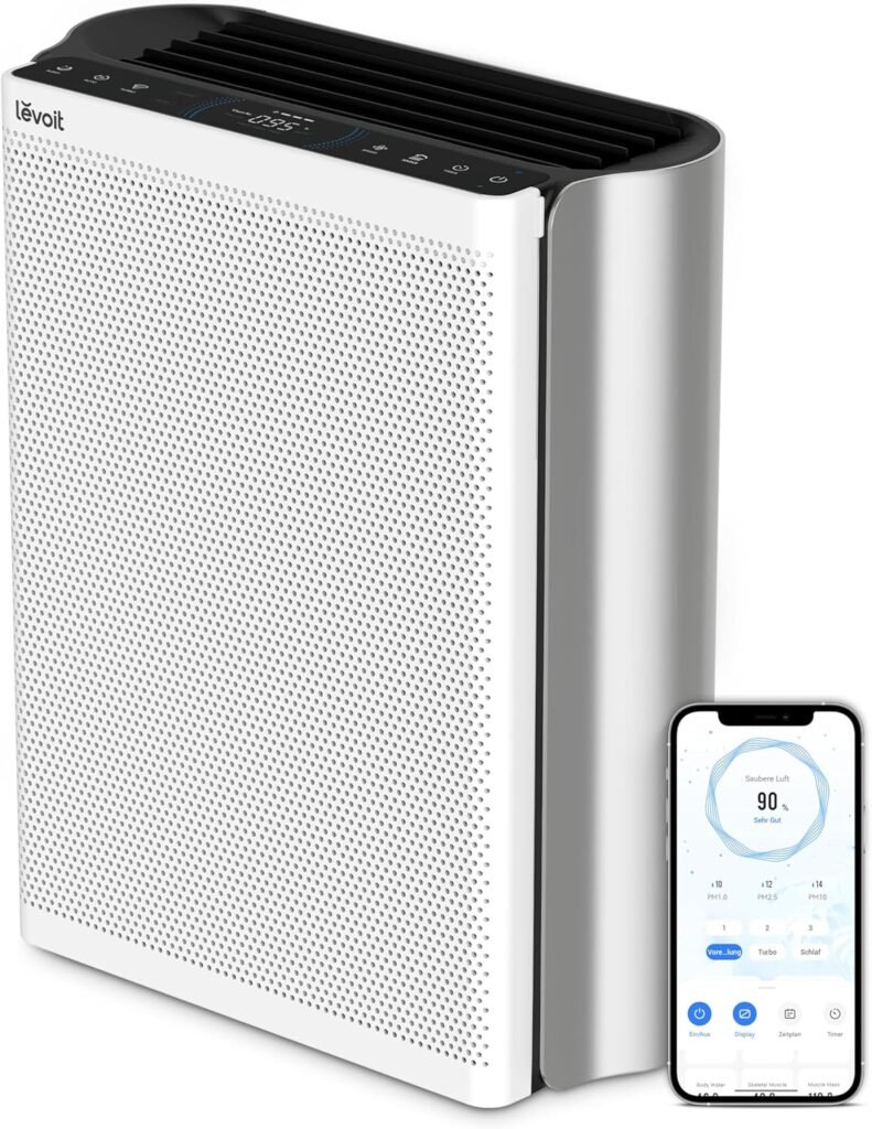 LEVOIT Luftreiniger Allergiker für große Räume mit waschbarem Vorfilter, CADR 612m³/h, 3-Kanal-Luftqualitätsmonitor, Smart WiFi und Filter für Haustiere, Rauch, Staub, Pollen, Alexa Control, 26dB