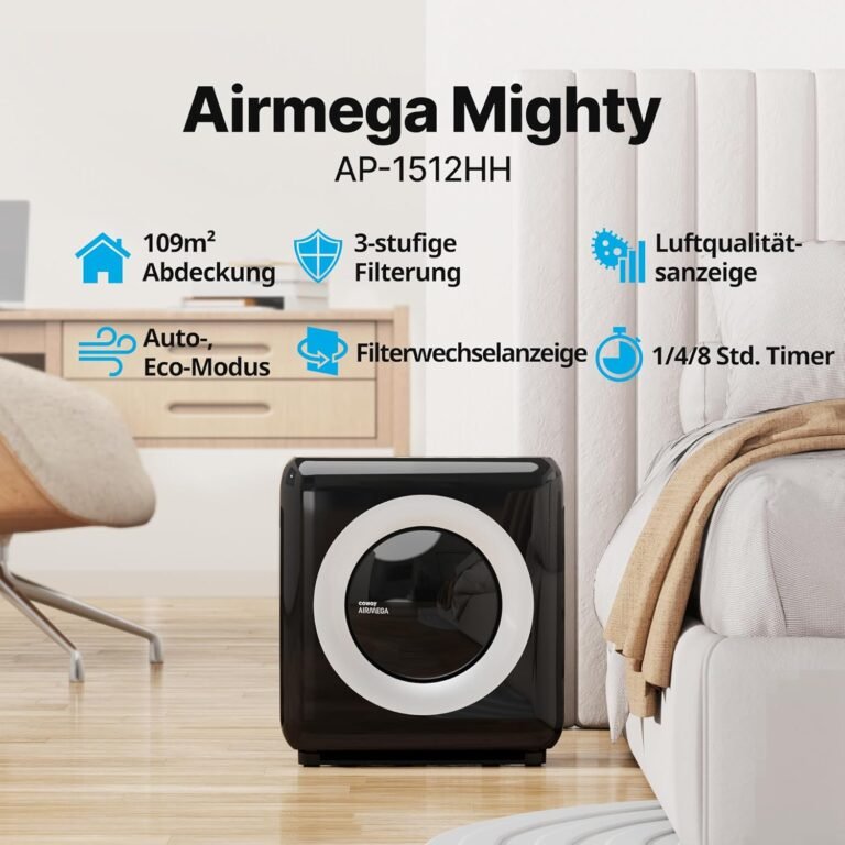 COWAY Luftreiniger Allergiker, Energiesparender ECO-Modus, Entfernt 99,999% der schädlichen Partikel bis zu 0,01 µm, für Allergie (ECARF Siegel) Staub Pollen, CADR 421m³/h, ap-1512hh MIGHTY (Schwarz)