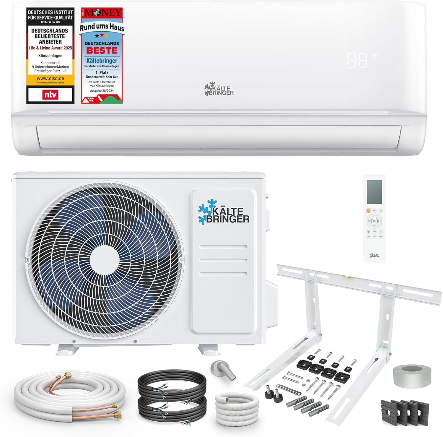 81TN_38m7ML._AC_SL1500 Kältebringer Split Klimaanlage - 9000 BTU (2,6 kW) - Klimagerät mit Heizfunktion, WiFi & App, bis 45qm, sehr leise - Set mit 5m Kupferleitung, Kältemittel R32, Montagematerial, Wandhalterung