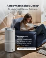 COWAY Luftreiniger für große Räume, CADR 734 m³/h, reinigt 153 m² in 30 Min., HEPA Filter gegen Rauch, Allergien, Tierhaare, Gerüche, PM1/2.5/10 AQI-Anzeige, Energiesparmodus, AIRMEGA 450 Weiß