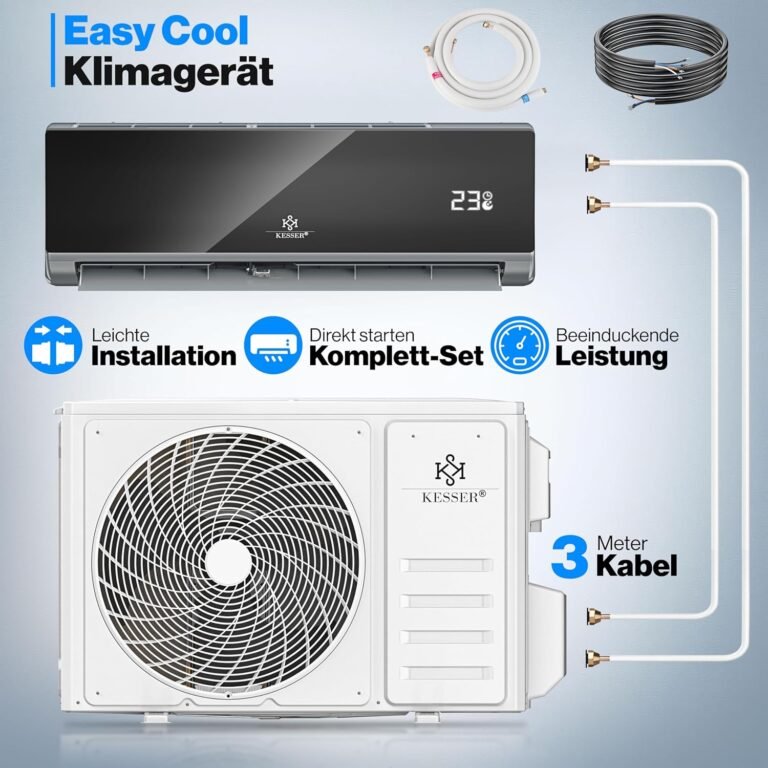 KESSER® Klimaanlage Set Split - mit WiFi/App Funktion Klimagerät - Kühlen A++/ Heizen A+ - 9000 BTU/h (2.600 Watt) Sehr Leise, Kältemittel R32 - Fernbedienung, Timerfunktion - Inkl. Montagematerial