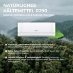 Kältebringer R290 Split Klimaanlage - 12000 BTU - 3,4 kW - Propan Klimagerät mit Heizfunktion, WiFi & App, bis 55qm, sehr leise - 5m Kupferleitung, Kältemittel R290, Montagematerial, Wandhalterung